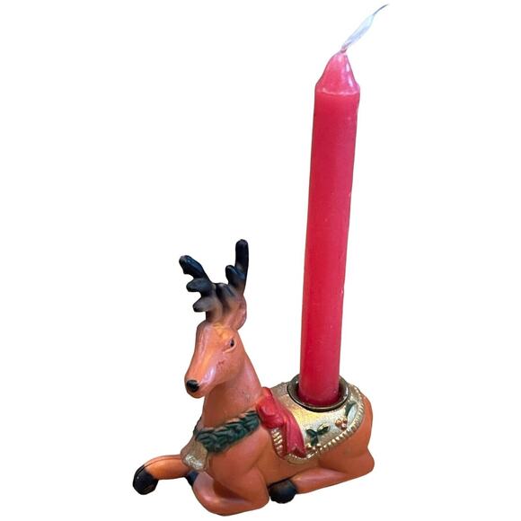 Vintage Pair Pacific Rim Christmas Reindeer Candle Holders ~ Hong Kong ~ 3” Tall - Picture 2 of 10